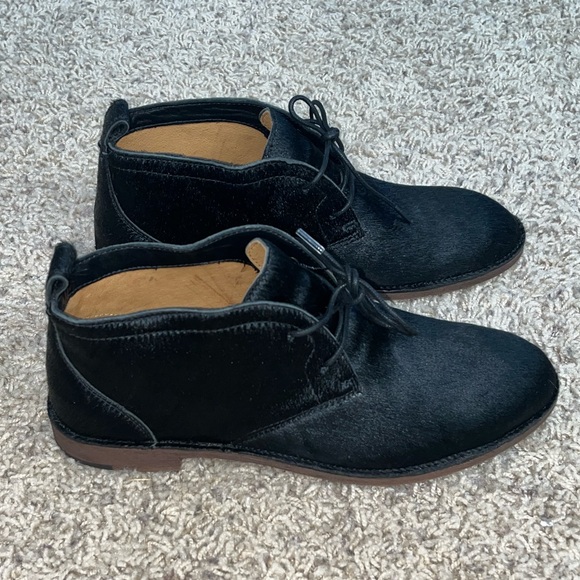 Booties Chukka Calf Hair Leather Classic Addy Black Lace Up - Picture 2 of 7